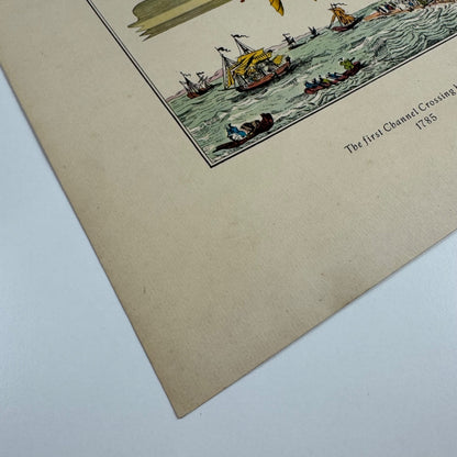 Coloured print hot air balloon The first Channel Crossing by Air | Aerial Press, 1956