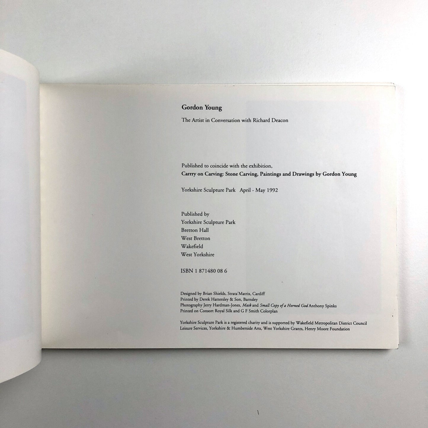 Gordon Young: The Artist in Conversation with Richard Deacon | Yorkshire Sculpture Park wire-bound booklet, 1992