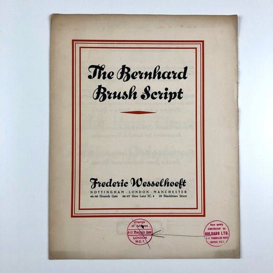 Bernhard Brushscript type specimen | Frederick Wesselhoeft 1930s Lucian Bernhard
