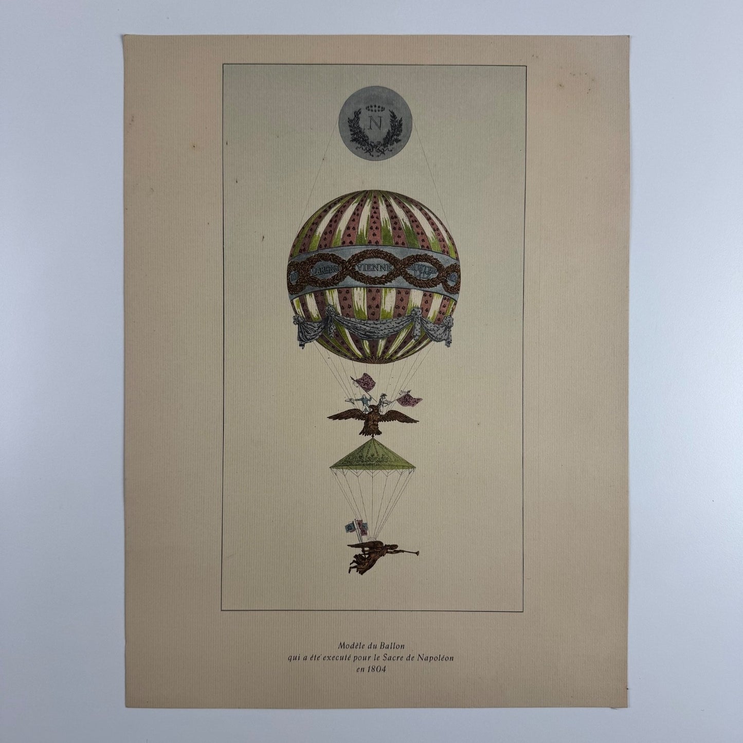 Coloured print of Modèle du Ballon qui a été executé pour le Sacre de Napoléon en 1804, Aerial Press 1956