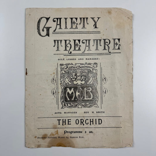 Gaiety Theatre London programme for The Orchid undated, c. early 1900s