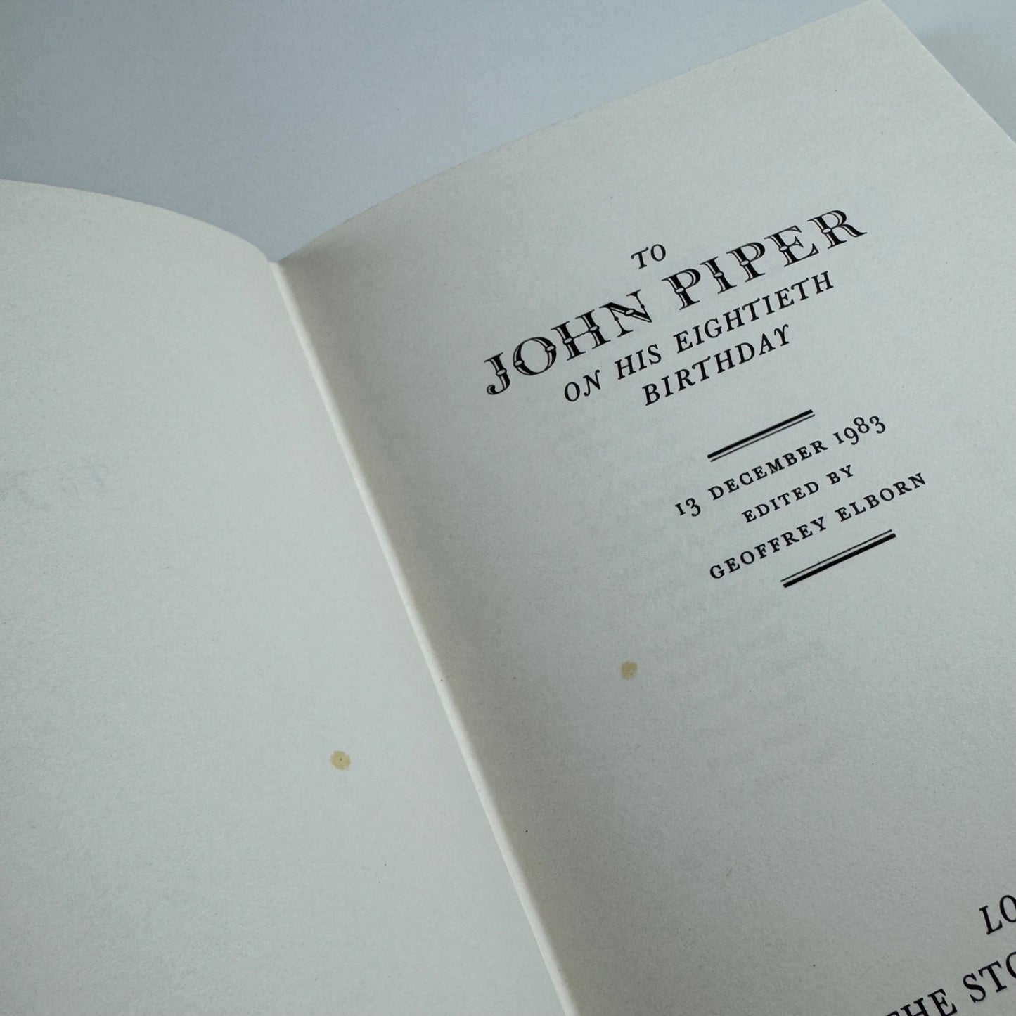 John Piper on his 80th birthday The Stourton Press 1983 limited edition of 900