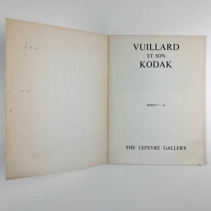 Vuillard et son Kodak | Lefevre Gallery, London | Exhibition catalogue, 1964
