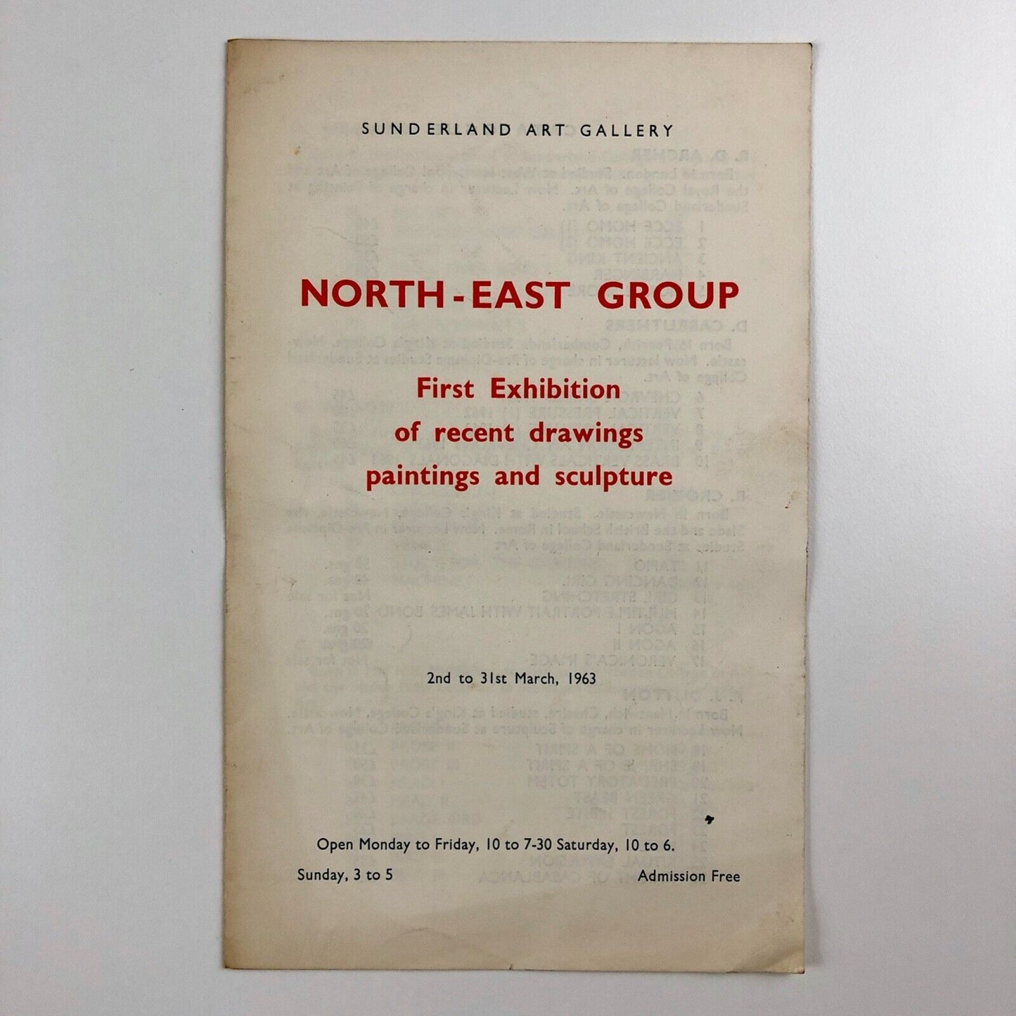 North-East Group First Exhibition | Sunderland Art Gallery catalogue booklet, 1963