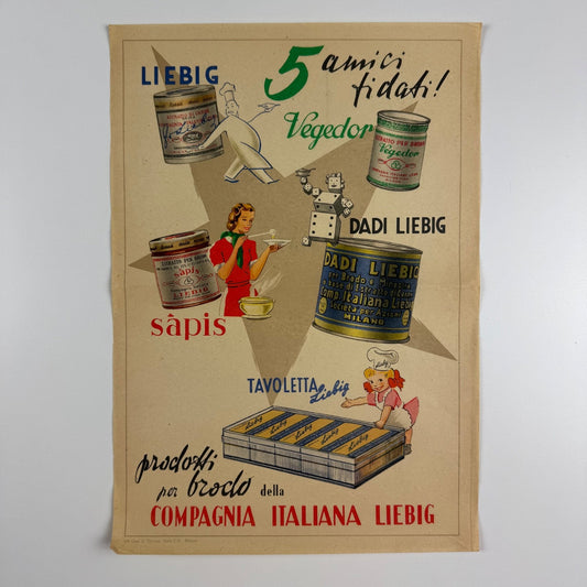 Liebig small paper advert 5 amici fidati Compagnia Italiana Liebig 1930s?