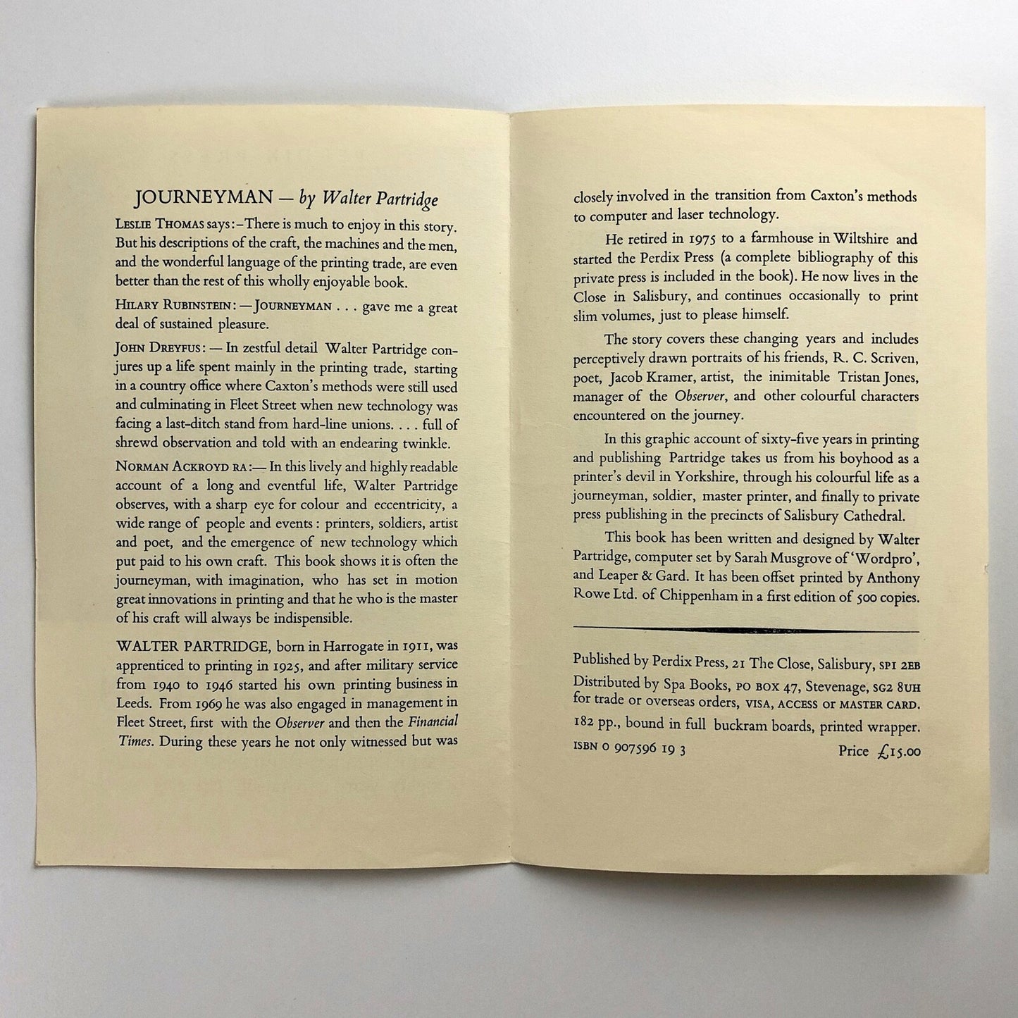 Journeyman by Walter Partridge | 4-page leaflet for publication by Perdix Press