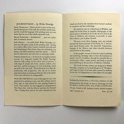 Journeyman by Walter Partridge | 4-page leaflet for publication by Perdix Press