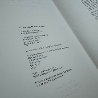 Printing 1770-1970 an illustrated history of its development and uses in England by Michael Twyman | The British Library, Oak Knoll Press, Reading University Press, 1998 edition