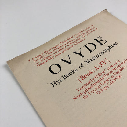 Prospectus – Ovyde Hys Booke of Methamorphose | William Caxton | Basil Blackwell 1923