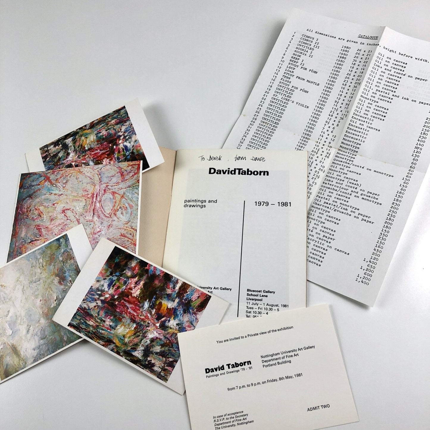 David Taborn – Paintings & Drawings | Nottingham University, Bluecoat Gallery 1981 | Catalogue and related ephemera