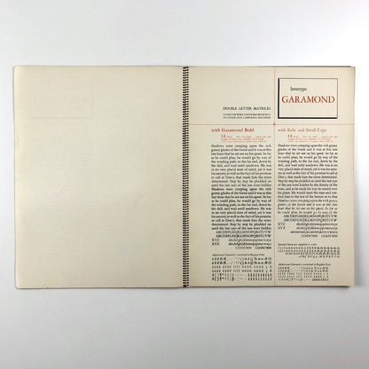 Intertype Garamond | Wire-bound type specimen brochure | Undated