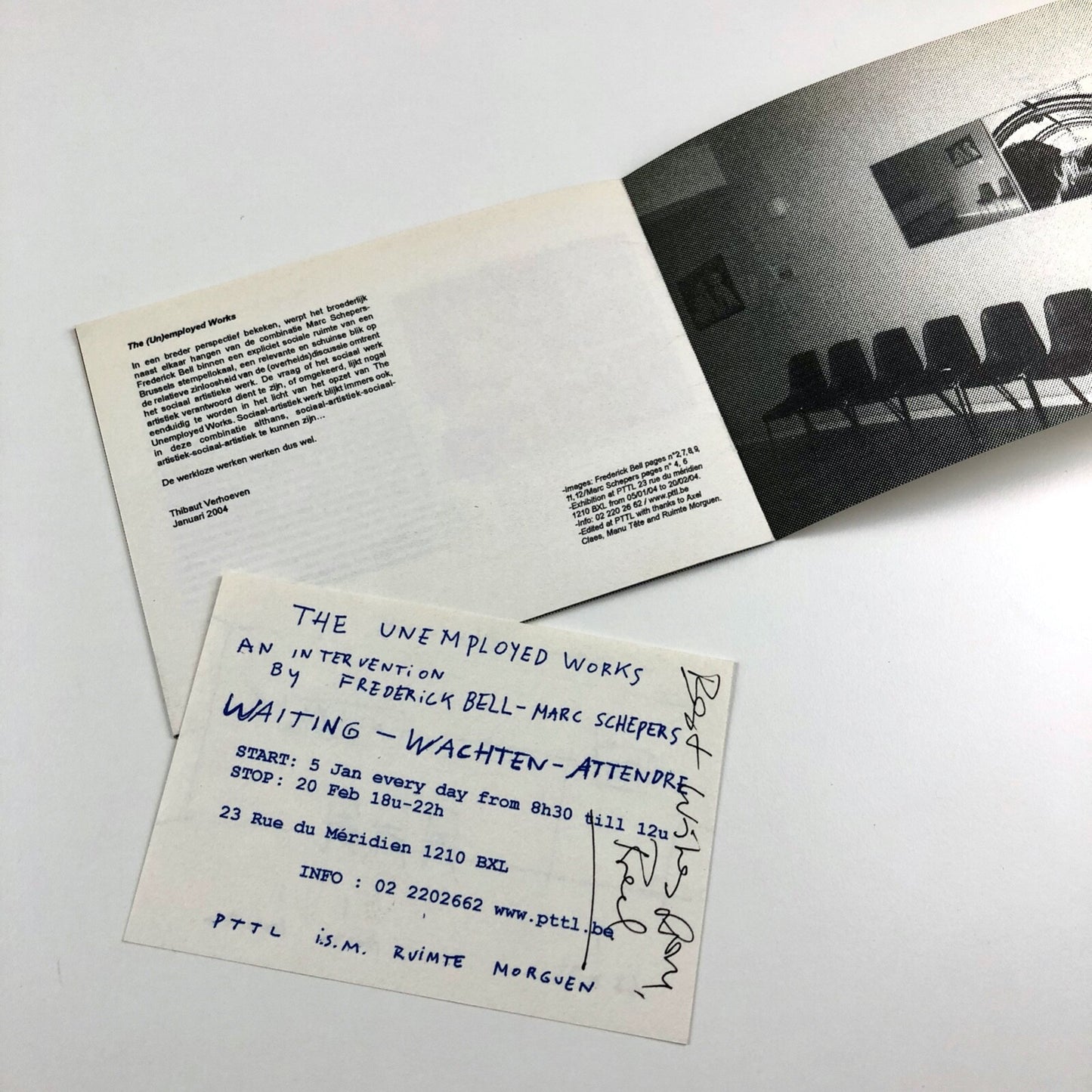The Unemployed Works – An Intervention by Frederick Bell & Marc Schepers | Exhibition leaflet, Thibaut Verhoeven in 2004
