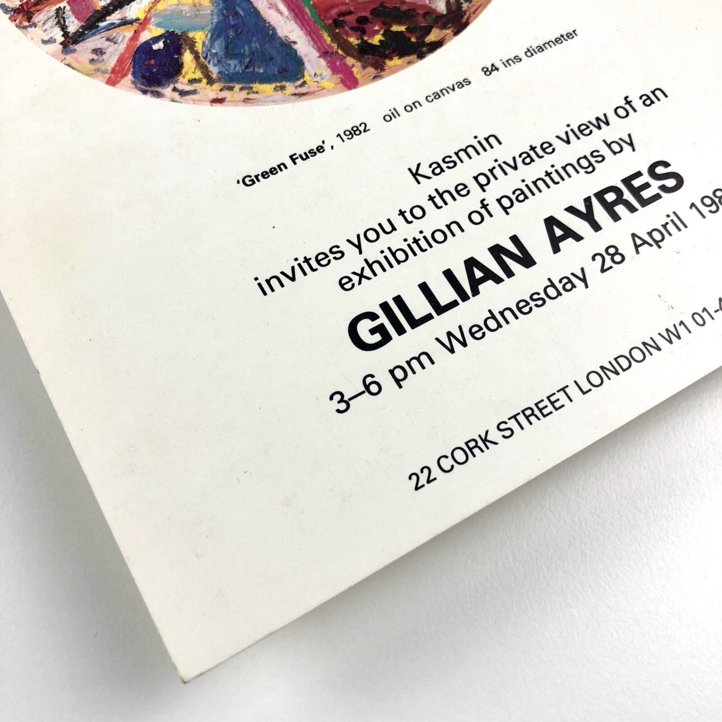 Gillian Ayres – private view invite | Kasmin Knoedler Gallery, 1982