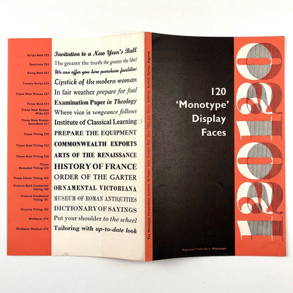 120 Monotype Display Faces | Type specimen booklet, undated