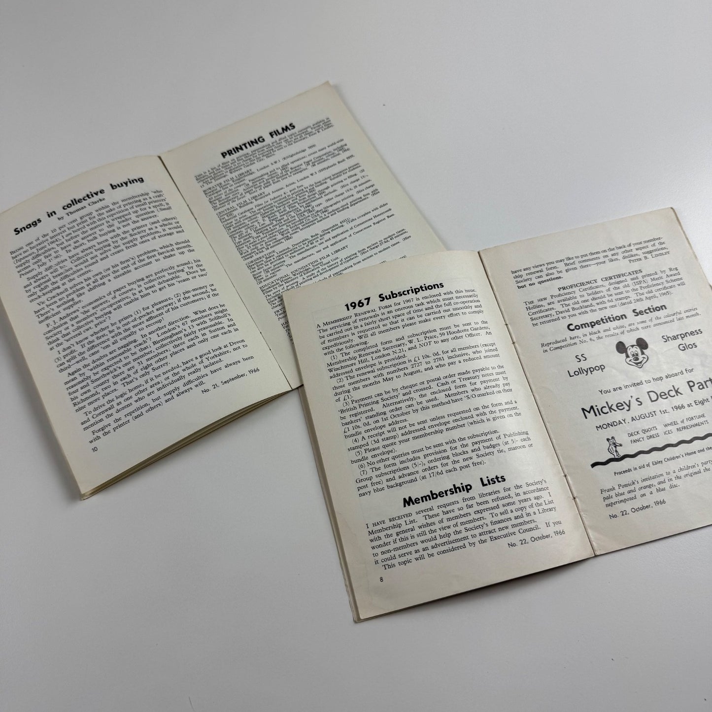 Small Printer x 2 issues nos 21 and 22 for September and October 1966, includes article on type art