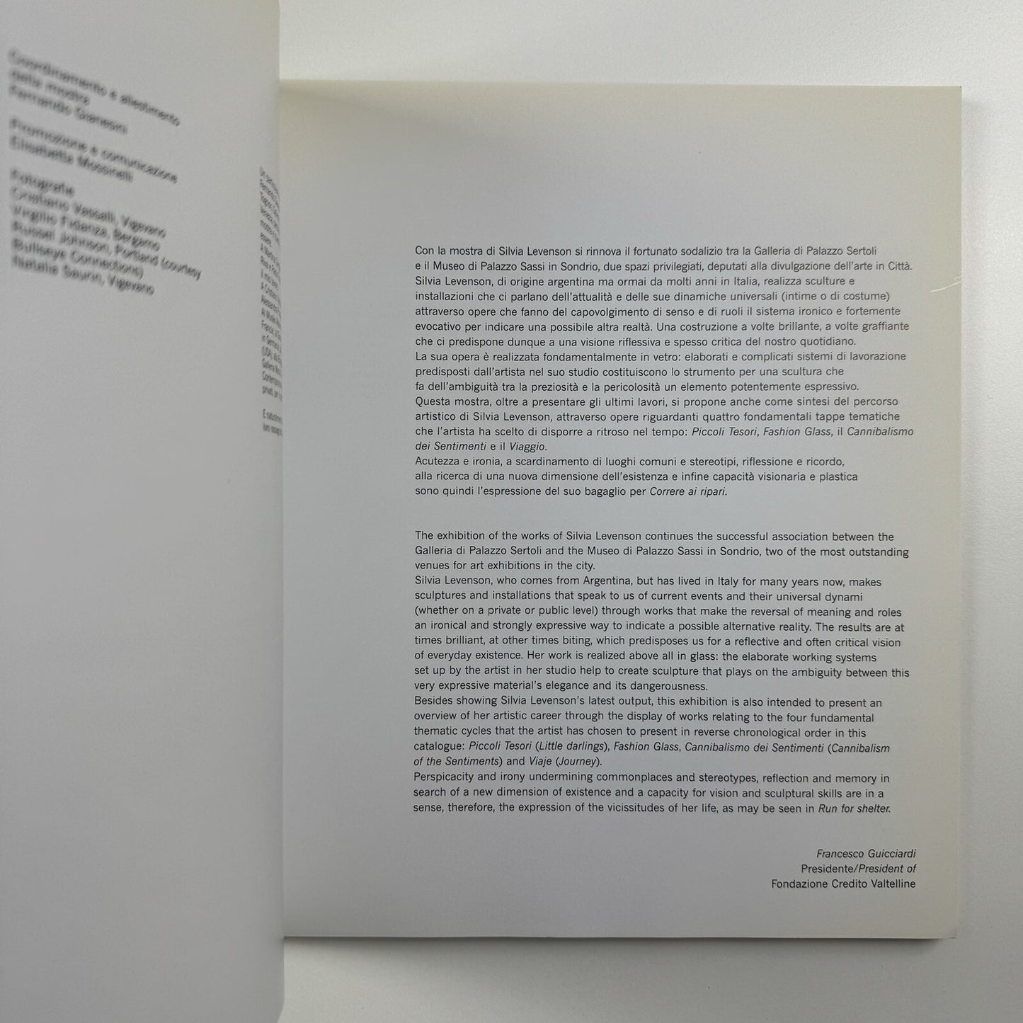 Silvia Levenson | Galleria Credito Valtellinese, 2001 catalogue
