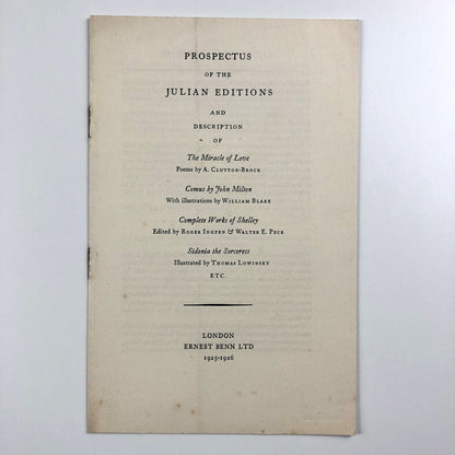 Prospectus of the Julian Editions. Ernest Benn Ltd, London 1925-1926