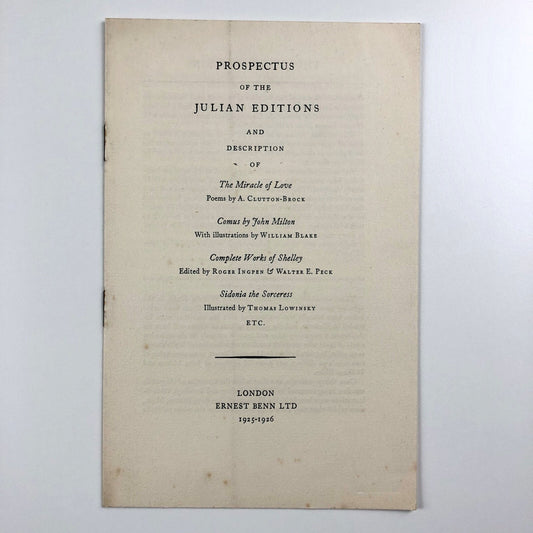 Prospectus of the Julian Editions. Ernest Benn Ltd, London 1925-1926