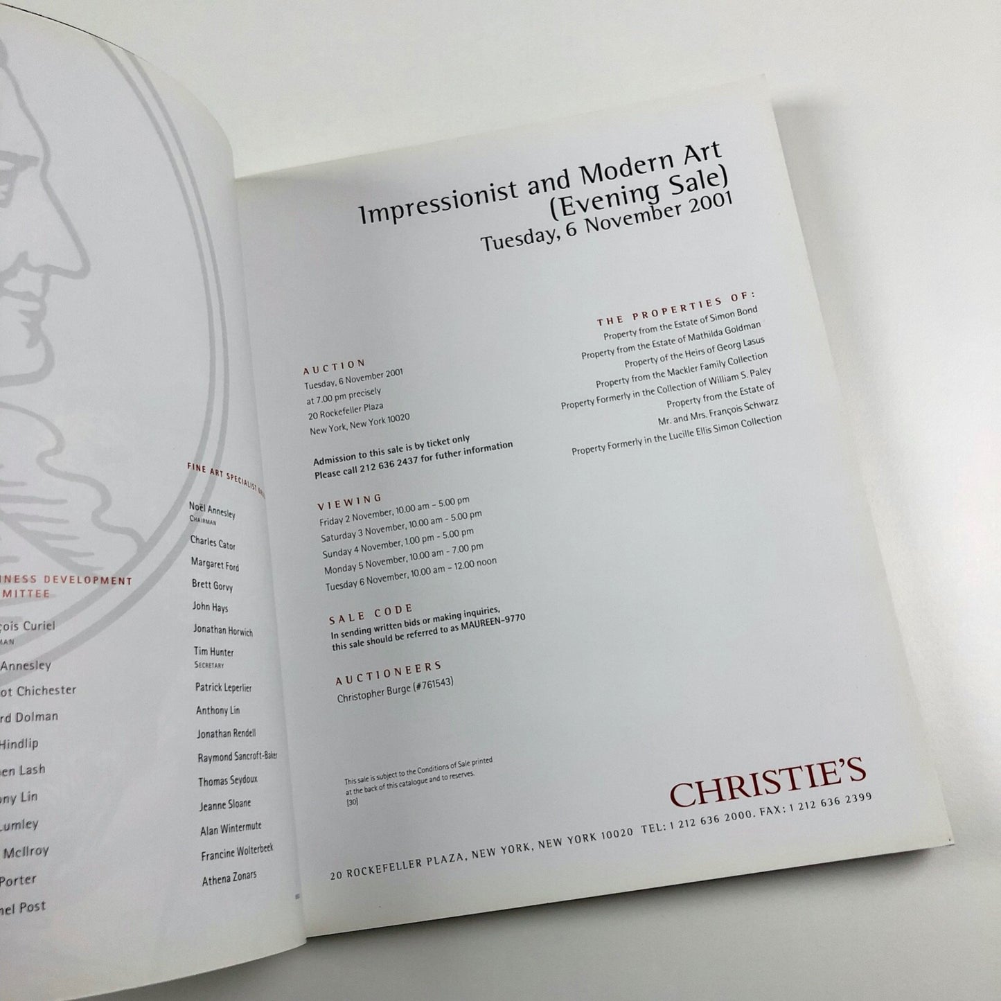 Christie's New York catalogue – Impressionist and Modern Art incl. René Gaffé | November 2001