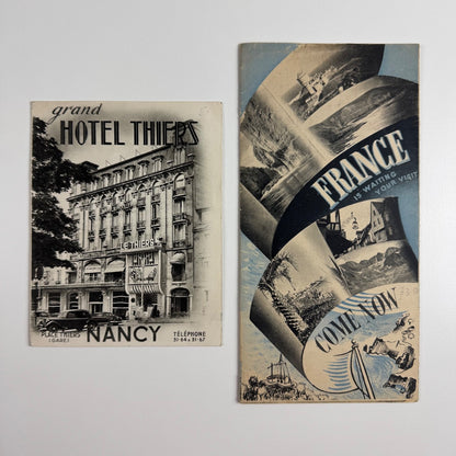 Ephemera x 2 leaflets Grand Hotel Thiers and general France travel mid 20C