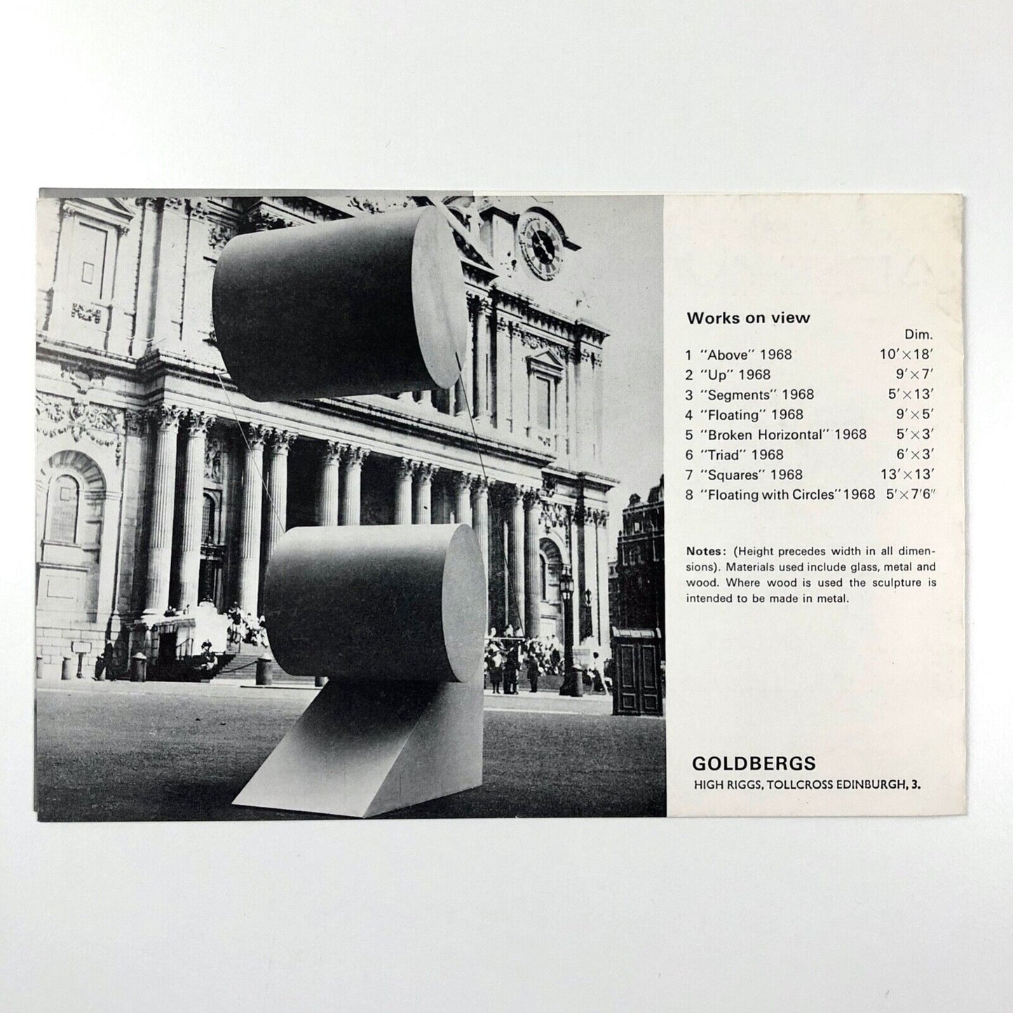 Leaflet Menashe Kadishman Sculpture | Edinburgh International Festival 1968 | Goldbergs in association with the Richard Demarco Gallery