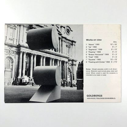 Leaflet Menashe Kadishman Sculpture | Edinburgh International Festival 1968 | Goldbergs in association with the Richard Demarco Gallery