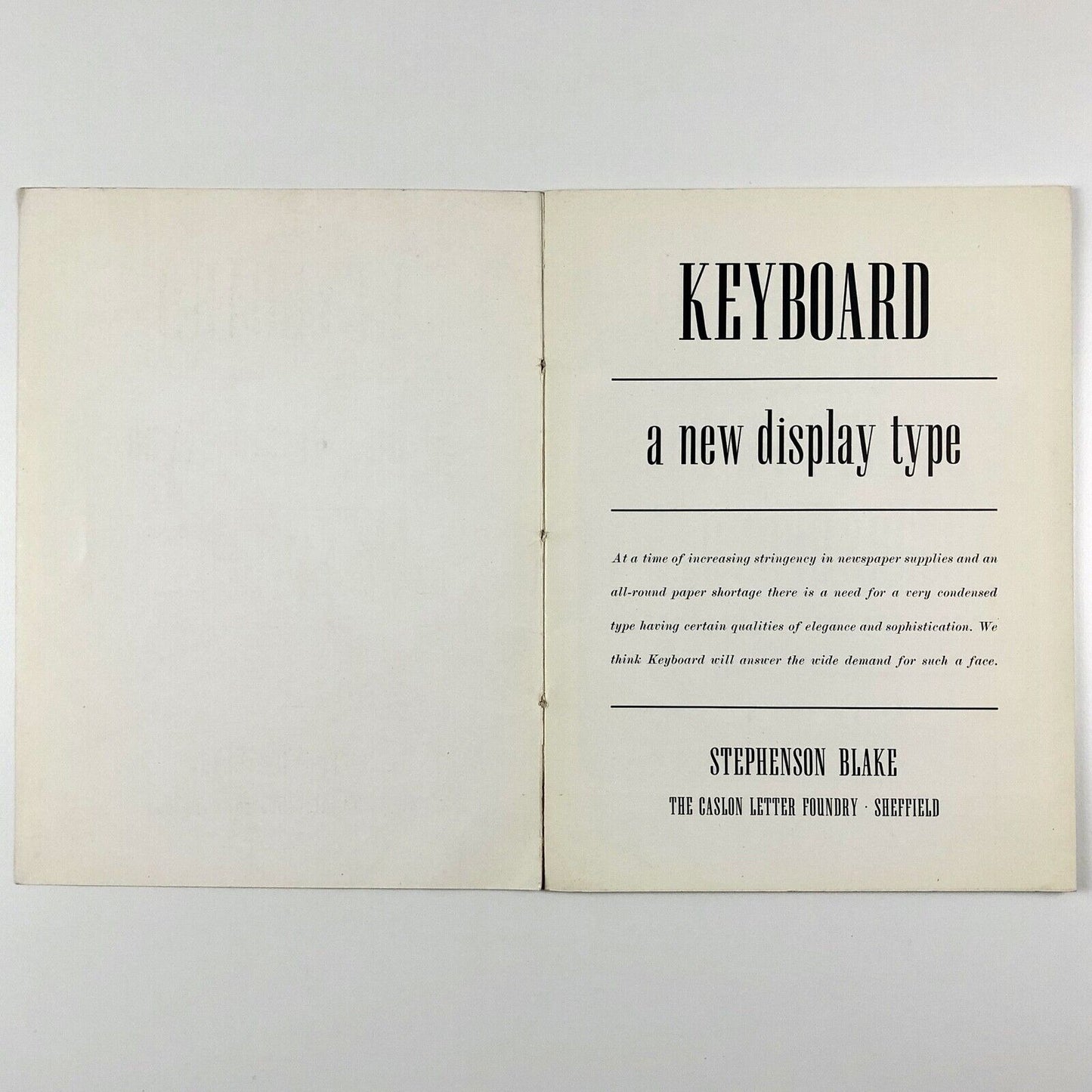 Type specimen booklet for Keyboard: a New Display Type | Stephenson Blake, undated