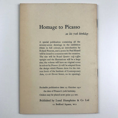 Picasso. Drawings & Watercolours since 1893 | Institute of Contemporary Arts, 1951