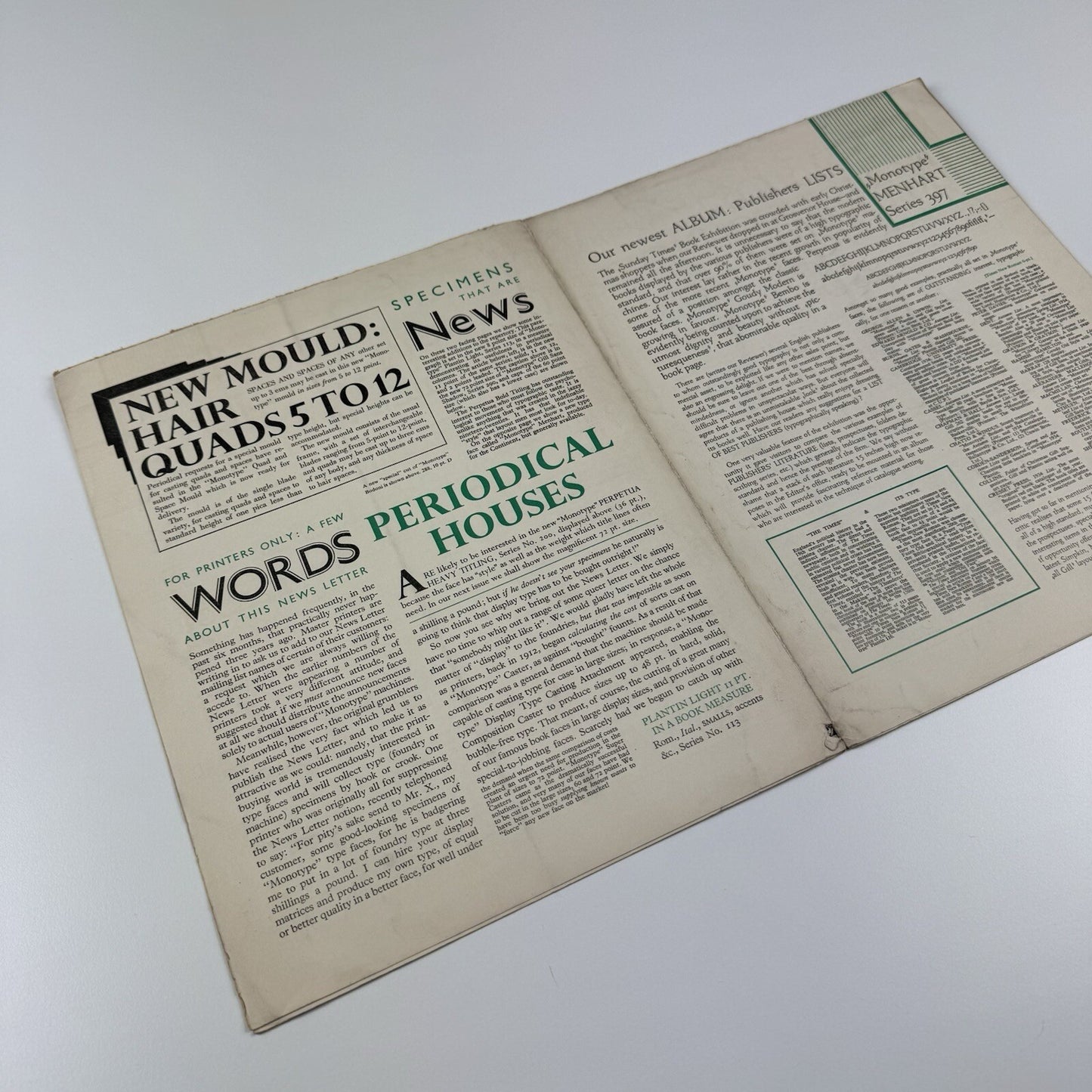 Monotype News Letter 18 | 23 February 1935 | Fold-out type specimen sheet