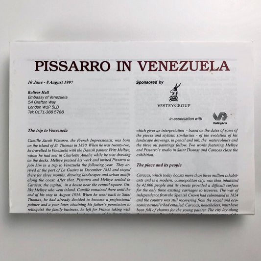 Pissarro in Venezuela – event leaflet and family tree card | Bolivar Hall, 1997