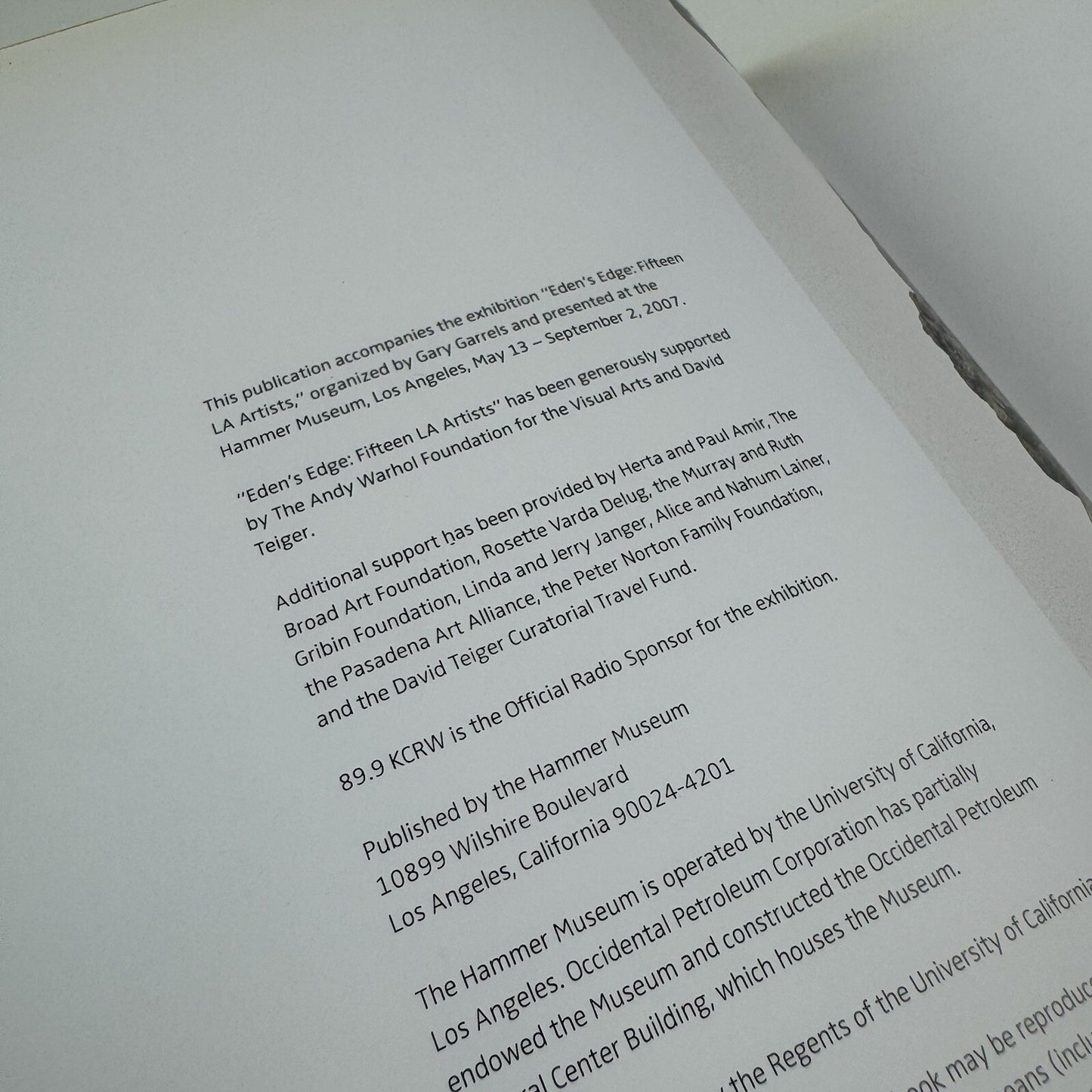 Eden's Edge. Fifteen LA Artists | Hammer Museum, Los Angeles, 2007 catalogue