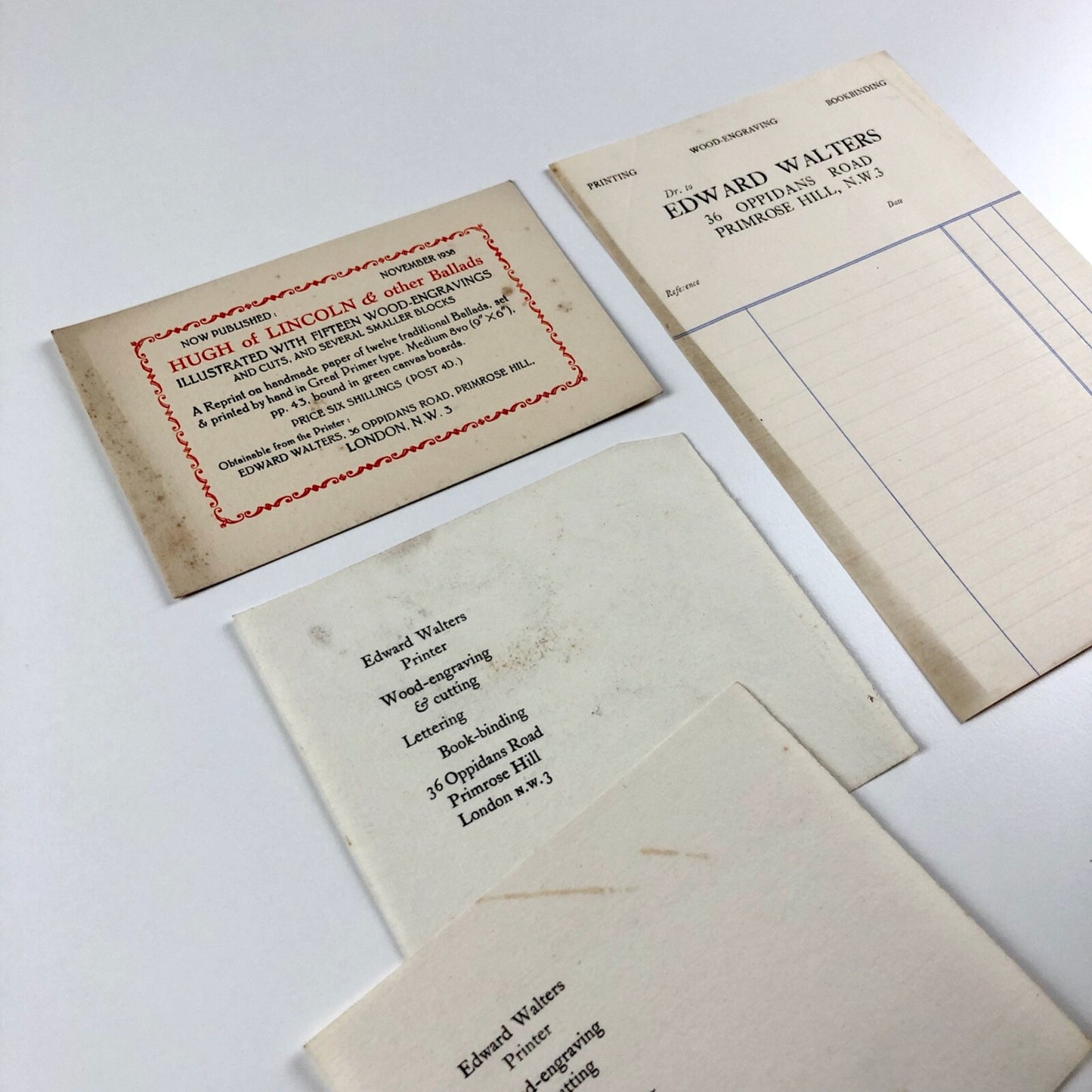 Four pieces of printed ephemera relating to Edward Walters | Fleece Press, c.1930s