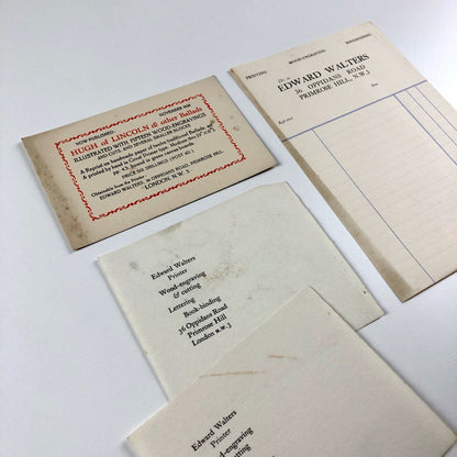 Four pieces of printed ephemera relating to Edward Walters | Fleece Press, c.1930s