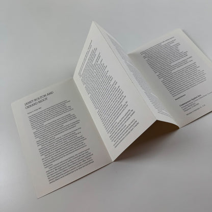 Fold out leaflet for Janet Bolton & Gerard Rigot | Contemporary Applied Arts 1989