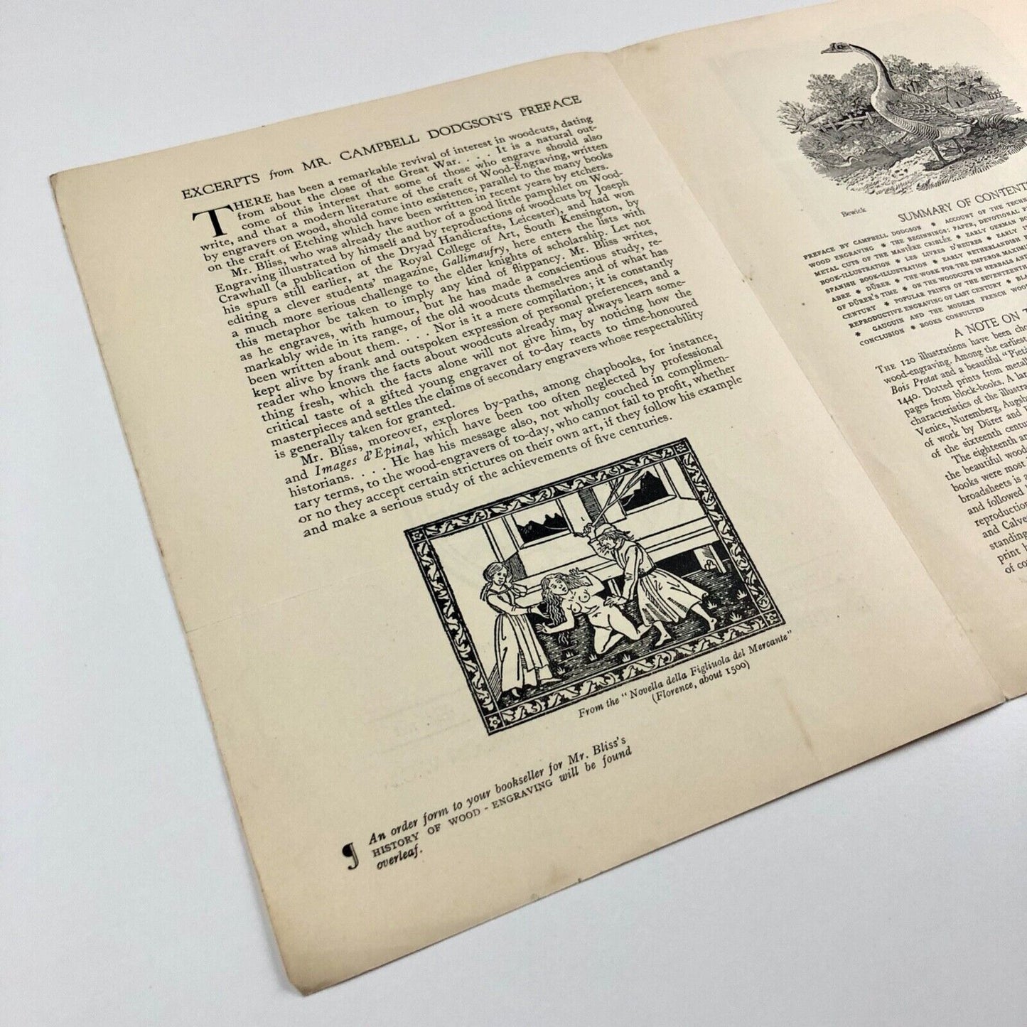 Prospectus for A History of Wood-Engraving by Douglas Percy Bliss | J.M. Dent & Sons Ltd, c .1928? | Cornish Brothers booksellers stamp