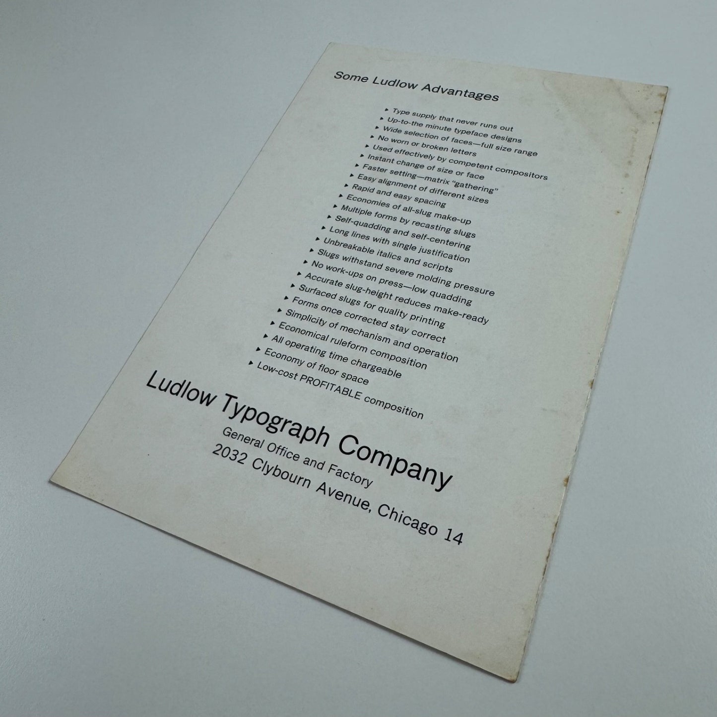 Two leaflets for Ludlow Typograph Company, Chicago Ludlow machinery