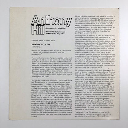 Anthony Hill. A retrospective exhibition – Hayward Gallery folded leaflet, 1983
