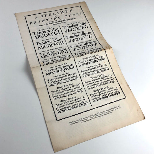 Keepsake presented to the Friends of The Composing Room, Inc.  A Specimen of Printing Types Benjamin Franklin Bache's Printing Office