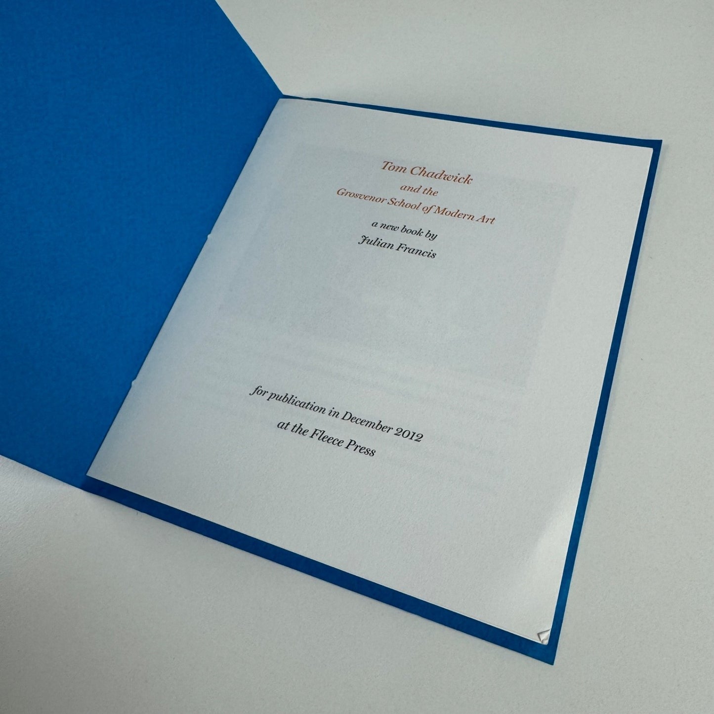 Prospectus Tom Chadwick & the Grosvenor School of Modern Art | Fleece Press 2012