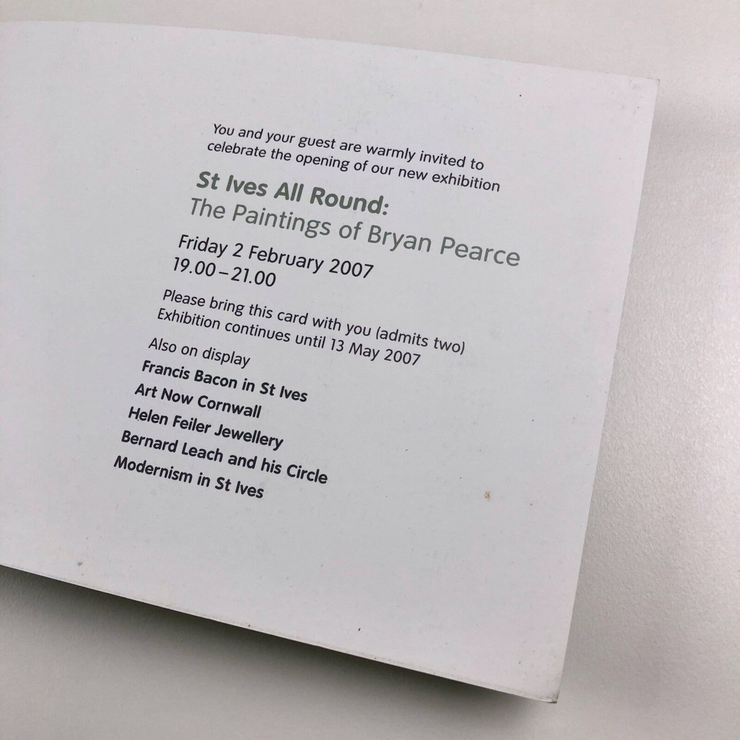 St Ives All Round: The Paintings of Byran Pearce | Private view invite, 2007 | Tate St Ives