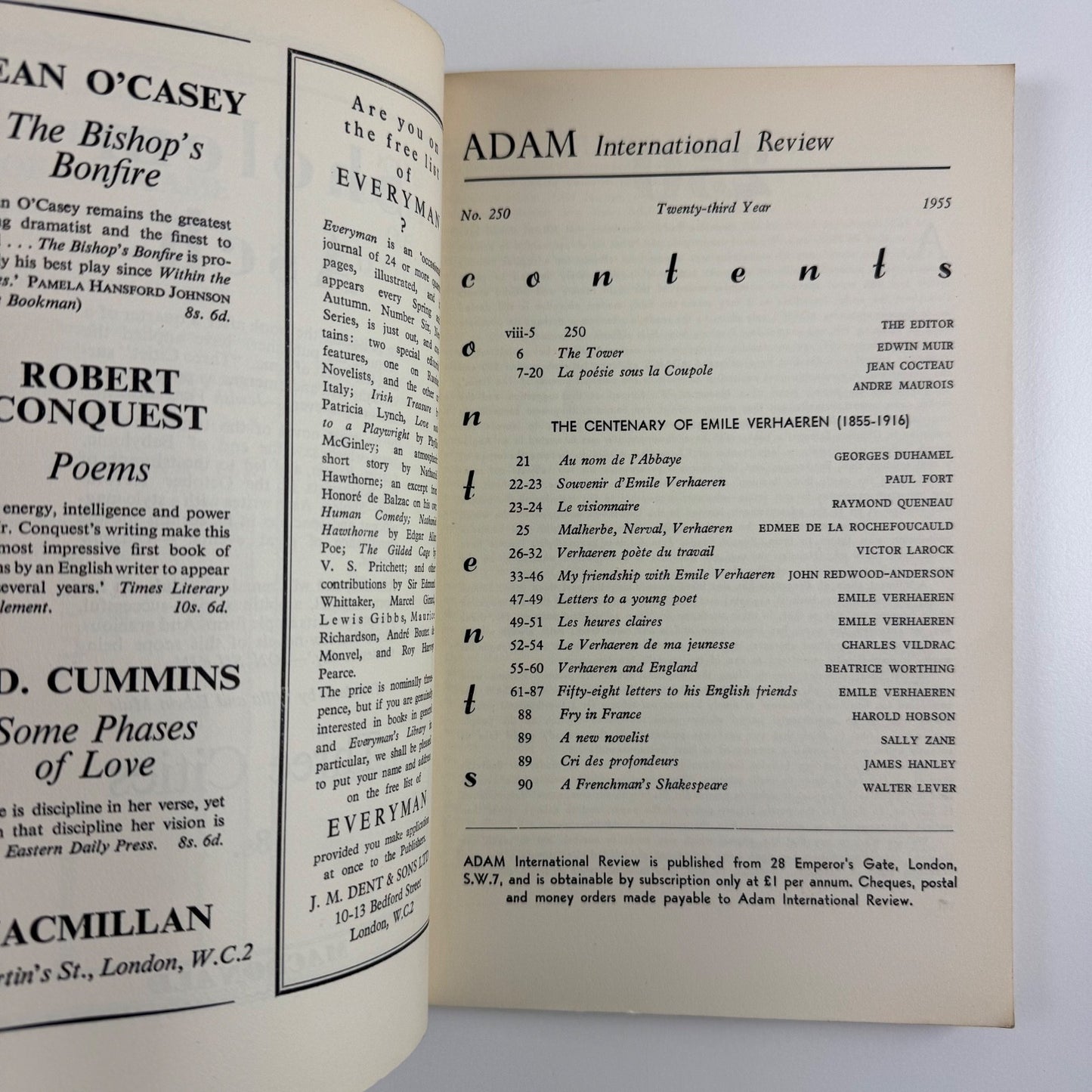 ADAM International Review ed. Miron Grindea. 250th anniversary XXII no. 250 1955