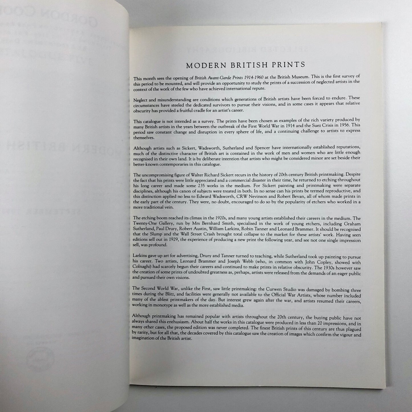 Modern British Prints | Gordon Cooke exhibition catalogue, 5 September 1990
