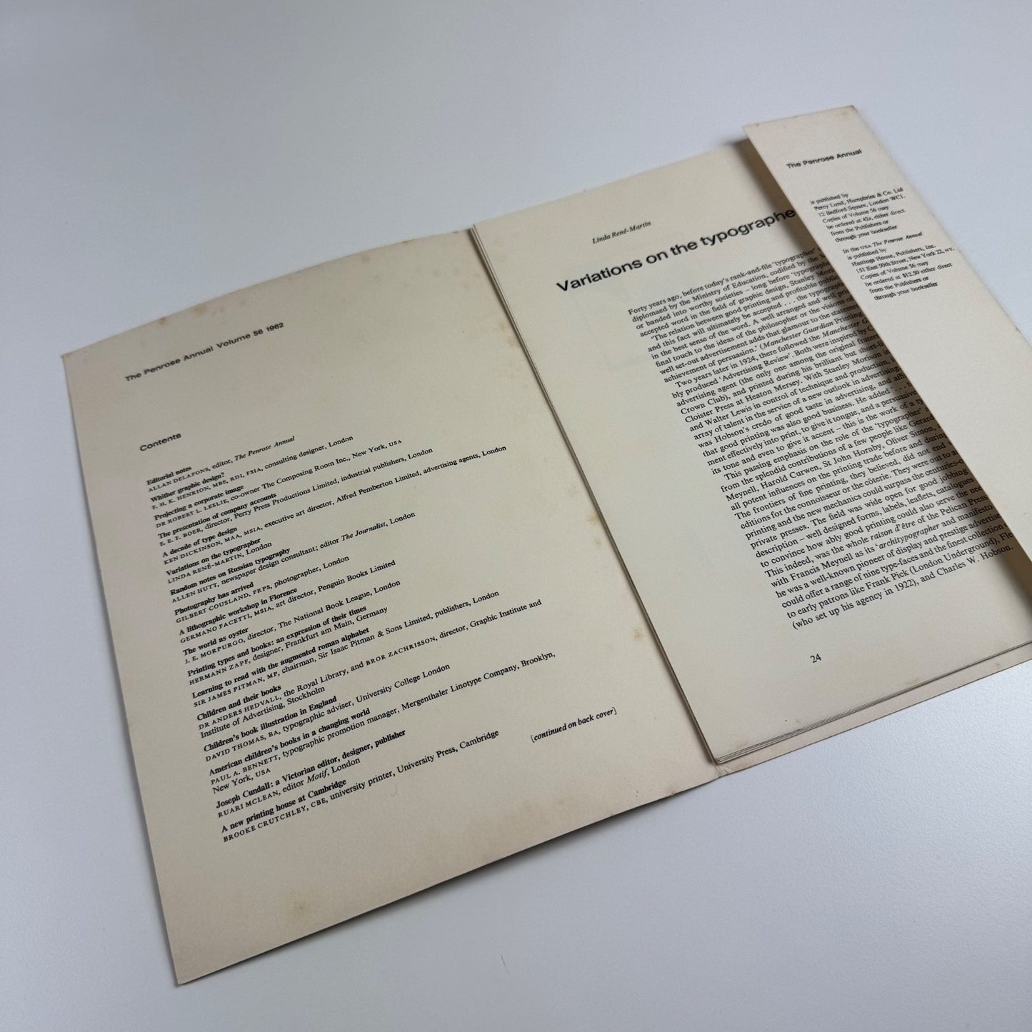 Variations on the typographer by Linda René-Martin Penrose Annual offprint 1962 signed by author