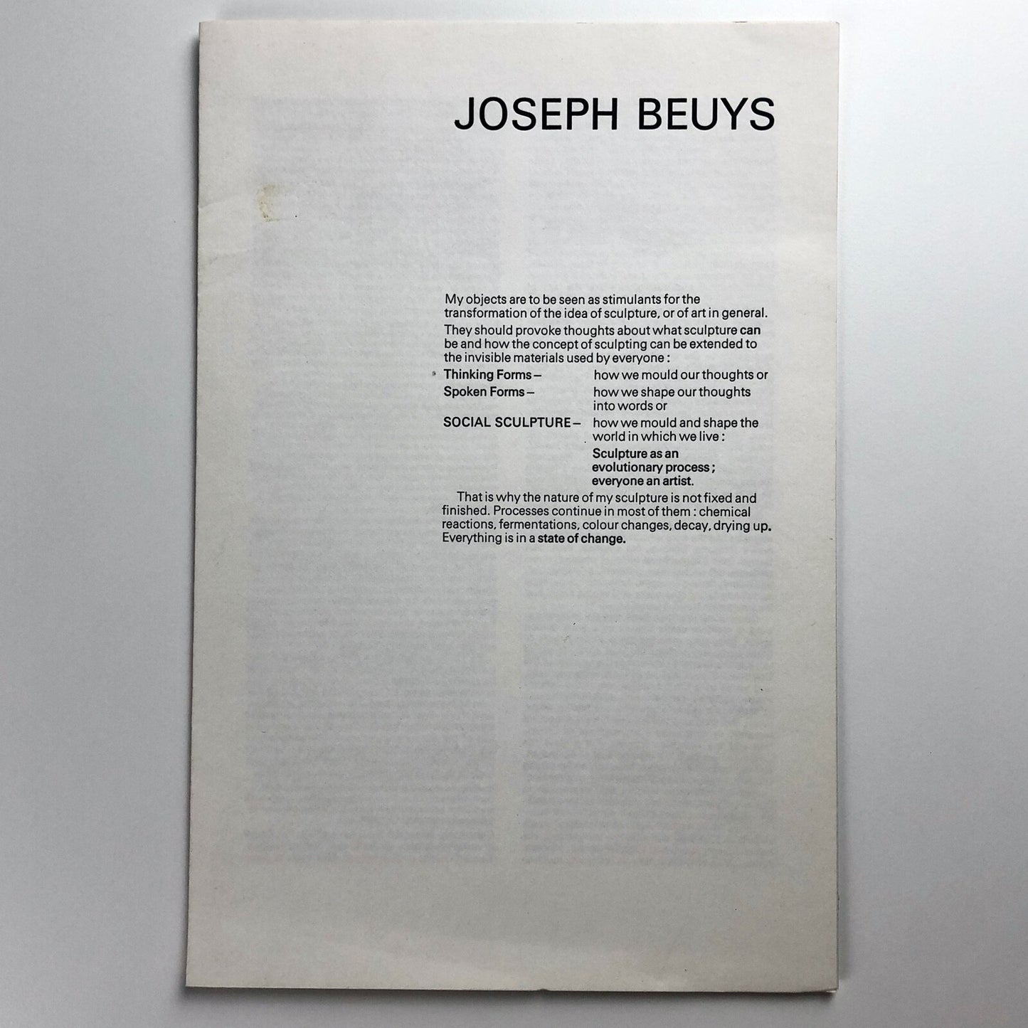 Joseph Beuys | Anthony d'Offay exhibition leaflet | August 1980 | Text by Caroline Tisdall