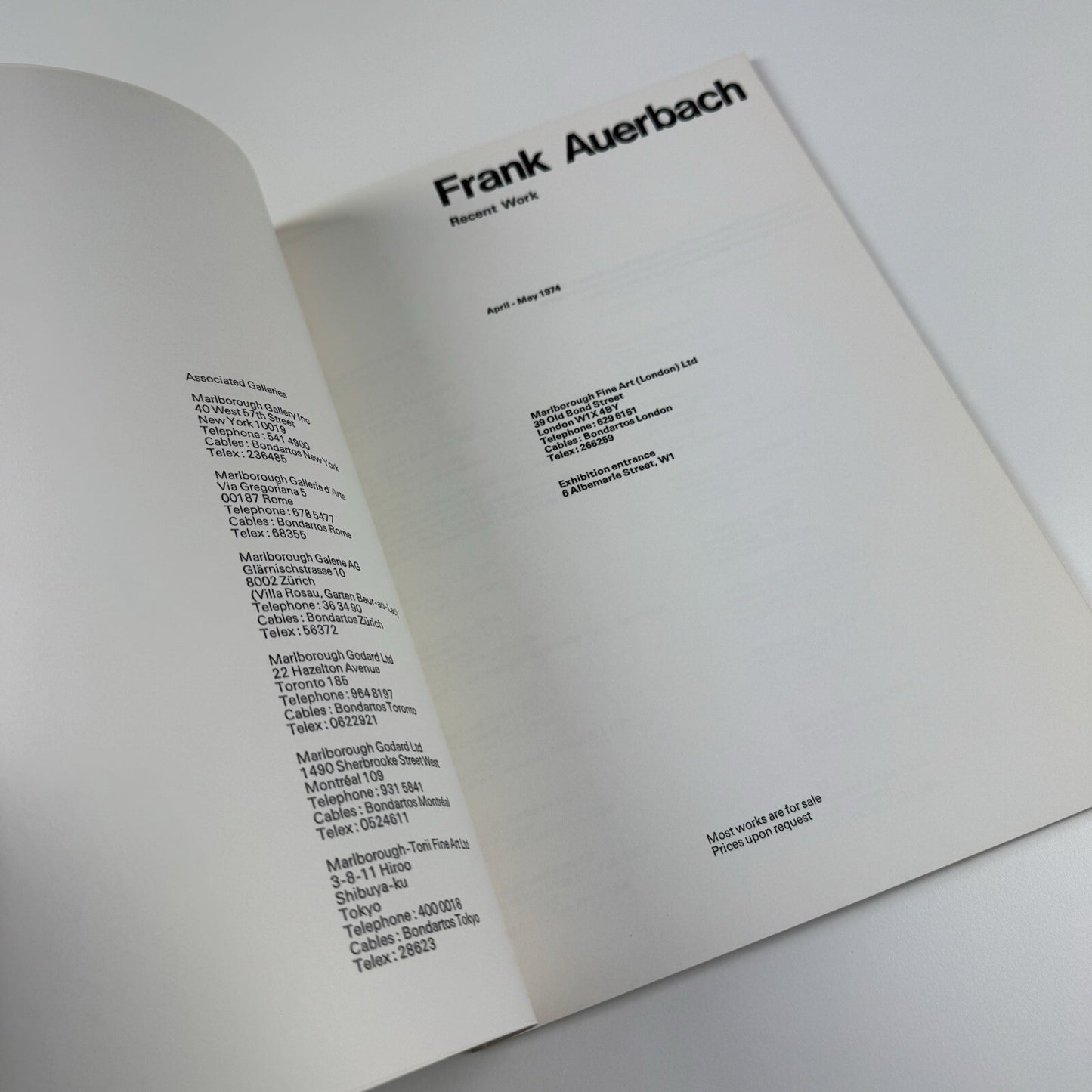Frank Auerbach | Marlborough Fine Art | Catalogue, April – May 1974