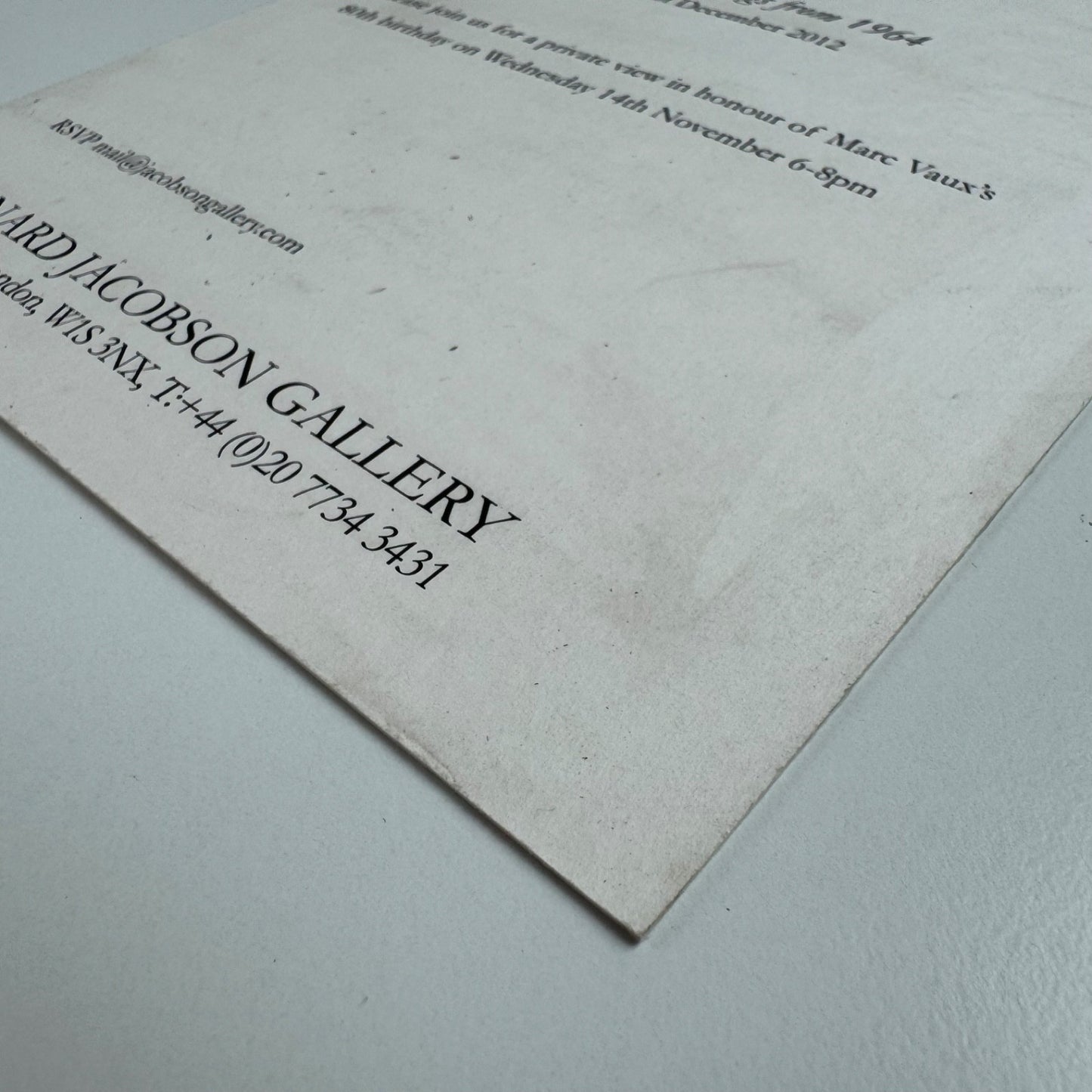 Private view invitation for Marc Vaux. Paintings from 1964 | Bernard Jacobson Gallery, 2012