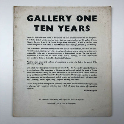 Gallery One: Ten Years | Exhibition catalogue, 1963 | Robyn Denny, Bridget Riley, Peter King, David Boyd, George Fullard