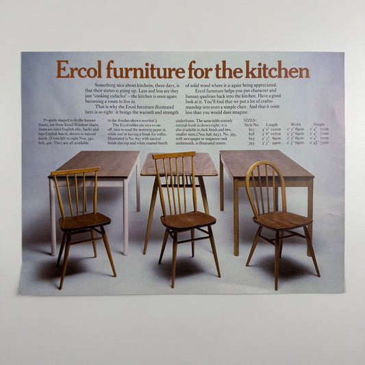 Ercol furniture for the kitchen. Single sheet leaflet undated, presumed 1970/80