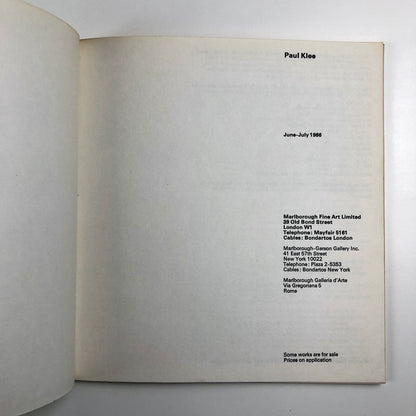 Paul Klee exhibition catalogue | Marlborough Fine Art | June - July 1966