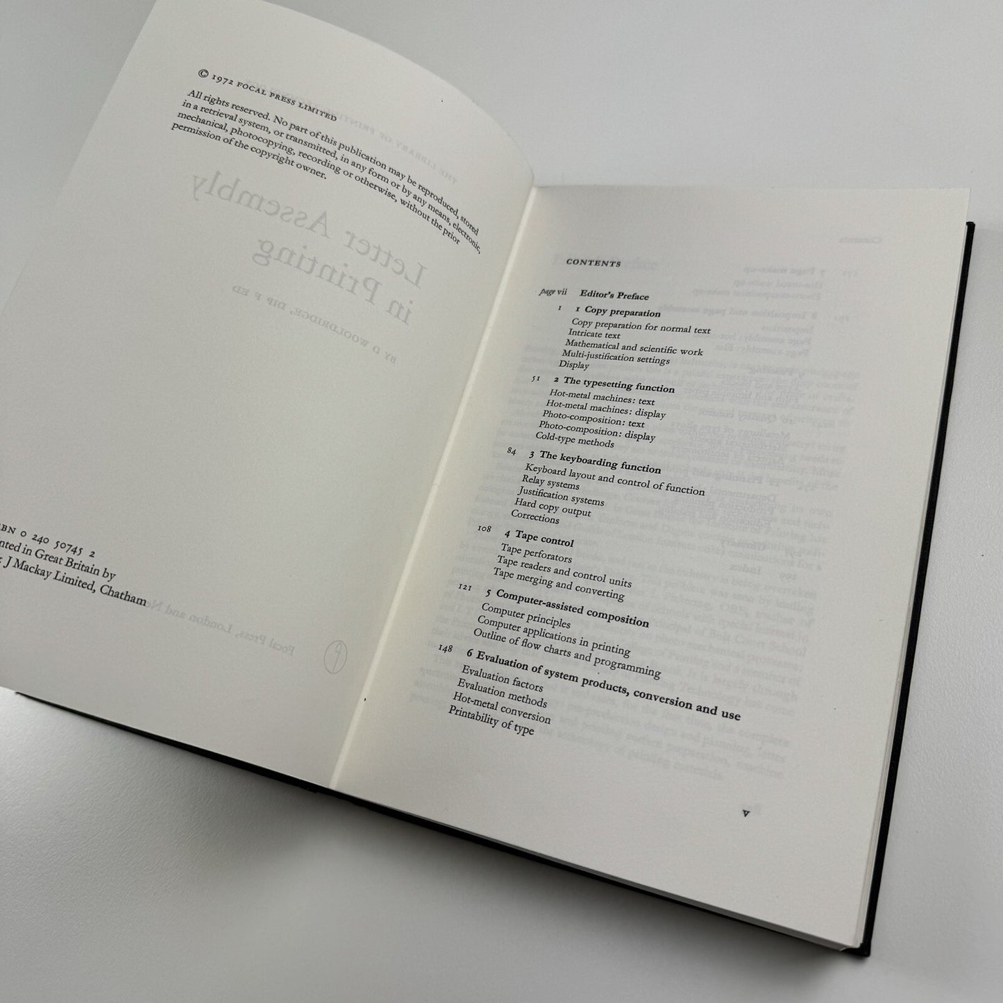 Letter Assembly in Printing by D. Wooldridge | Focal Press, London & New York, 1972